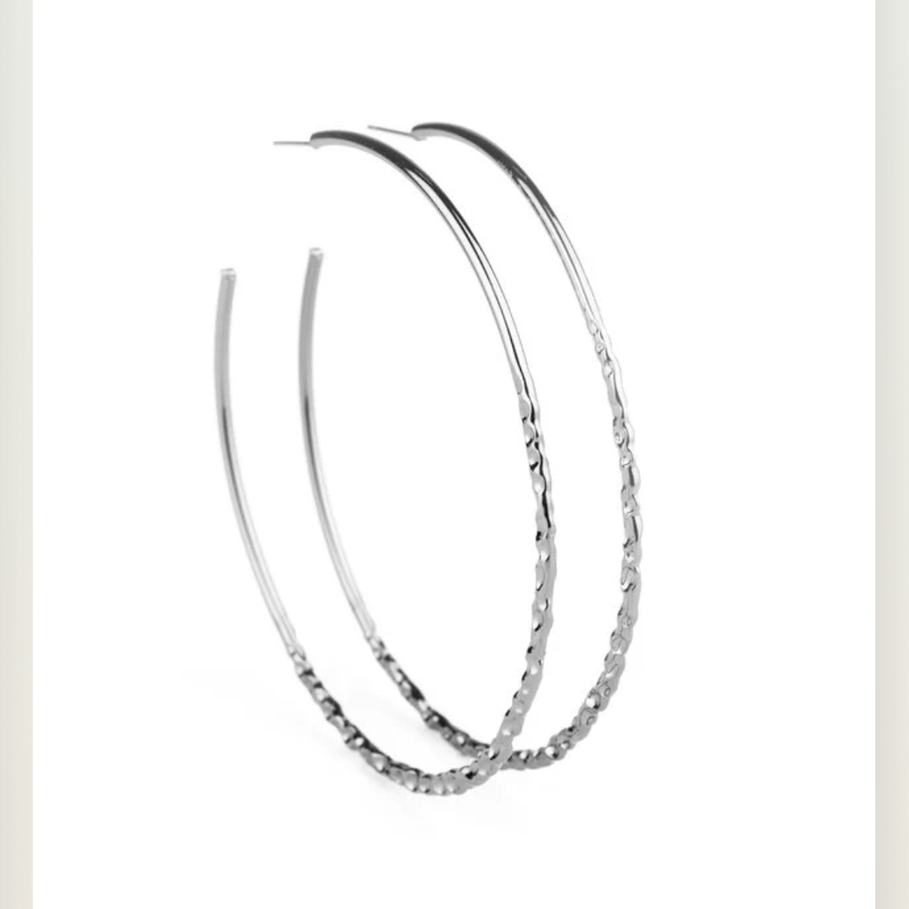 Embellished Edge Black Hammered Gunmetal Paparazzi Shimmering Textured Hoops